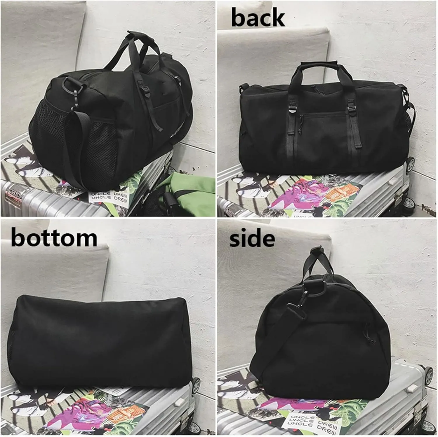 Outdoor waterproof oxford sports bag men's women's training fitness travel handbag yoga mat bag (Black)