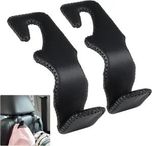 Ouzorp 2 Pack Car Seat Headrest Hook, Leather Car Hook Hanger Storage Organizer for Purse Coats Umbrellas Grocery Bags Handbag, Car Interior Accessories