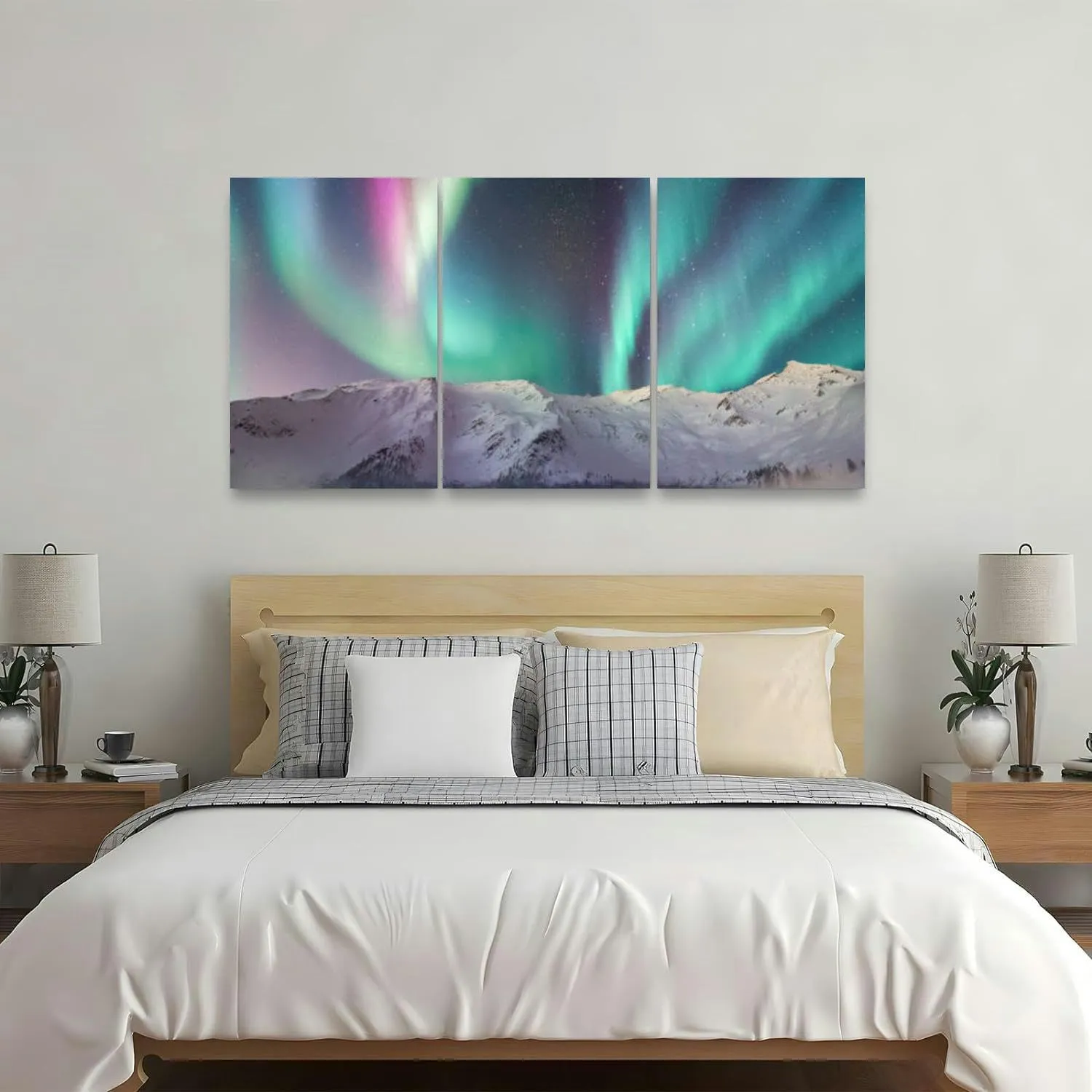 over a snowy mountain range fantasy landscape snow and a starry 3 Piece Canvas Wall Art for Living Room Bedroom Office Framed Prints Pictures Painting Wall Decor Artwork for Walls Set of 3