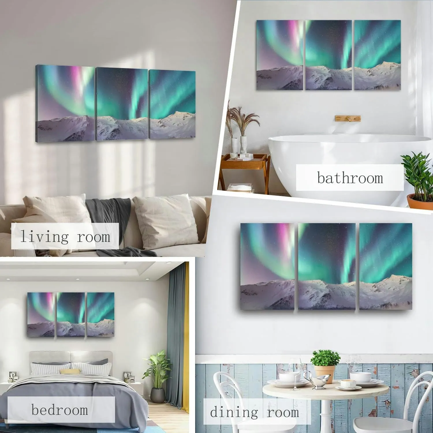 over a snowy mountain range fantasy landscape snow and a starry 3 Piece Canvas Wall Art for Living Room Bedroom Office Framed Prints Pictures Painting Wall Decor Artwork for Walls Set of 3