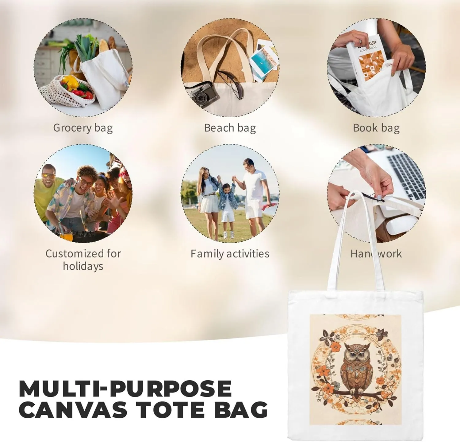 Owl Beliefs Print Canvas Shopping Bag Reusable Eco-Friendly Handbag With Large Capacity For Everyday Use