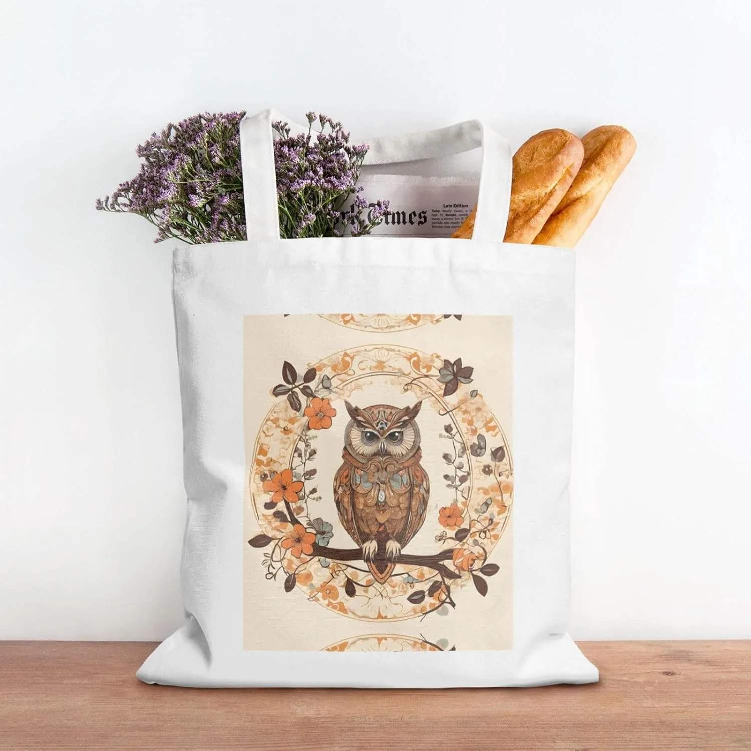 Owl Beliefs Print Canvas Shopping Bag Reusable Eco-Friendly Handbag With Large Capacity For Everyday Use