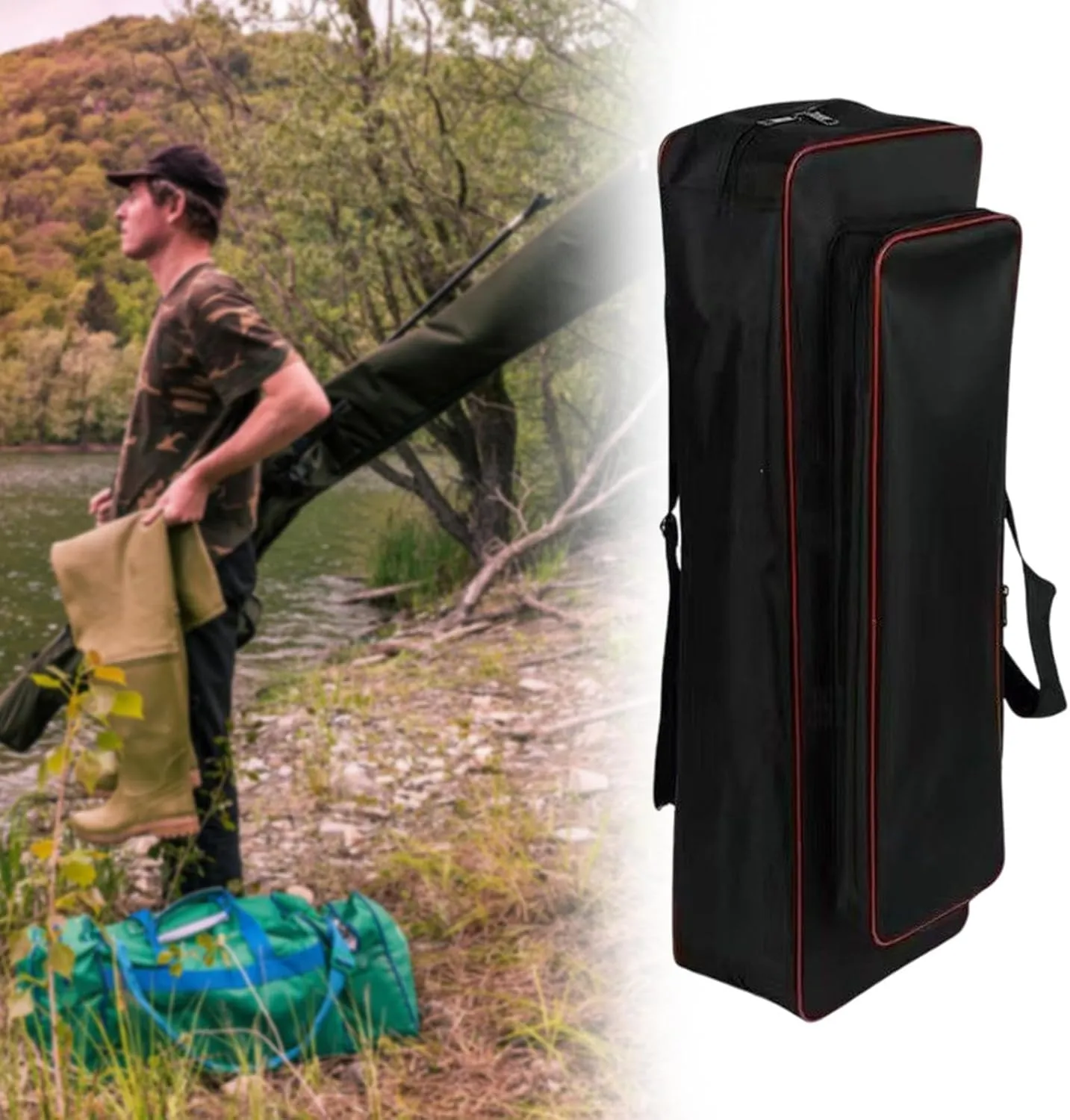 Oxford Cloth Fishing Bag Rod Carrier Scratch Resistant Portable Water Resistant Storage Carry Case Shoulders Bag for Outdoor, Black, 65cm