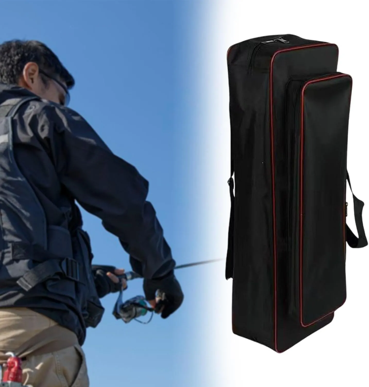 Oxford Cloth Fishing Bag Rod Carrier Scratch Resistant Portable Water Resistant Storage Carry Case Shoulders Bag for Outdoor, Black, 65cm