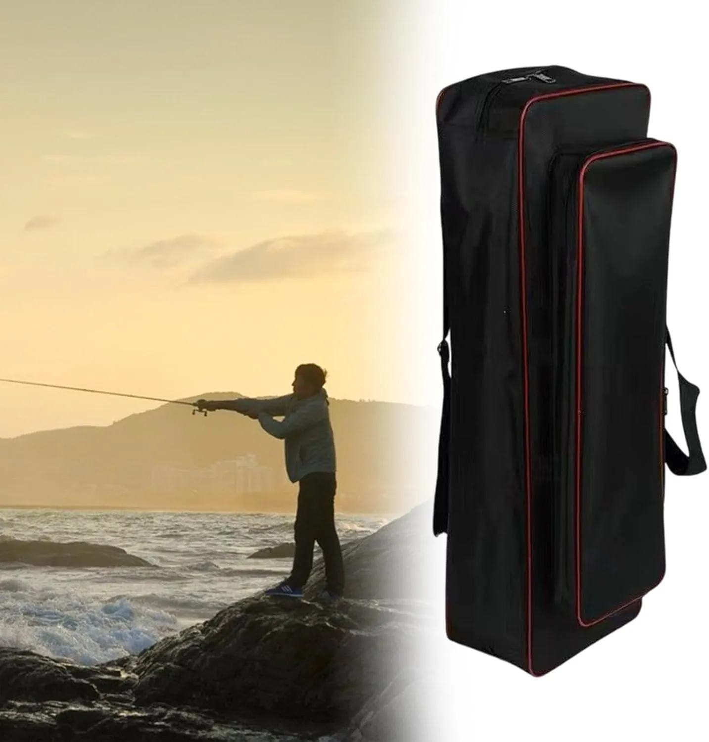 Oxford Cloth Fishing Bag Rod Carrier Scratch Resistant Portable Water Resistant Storage Carry Case Shoulders Bag for Outdoor, Black, 65cm