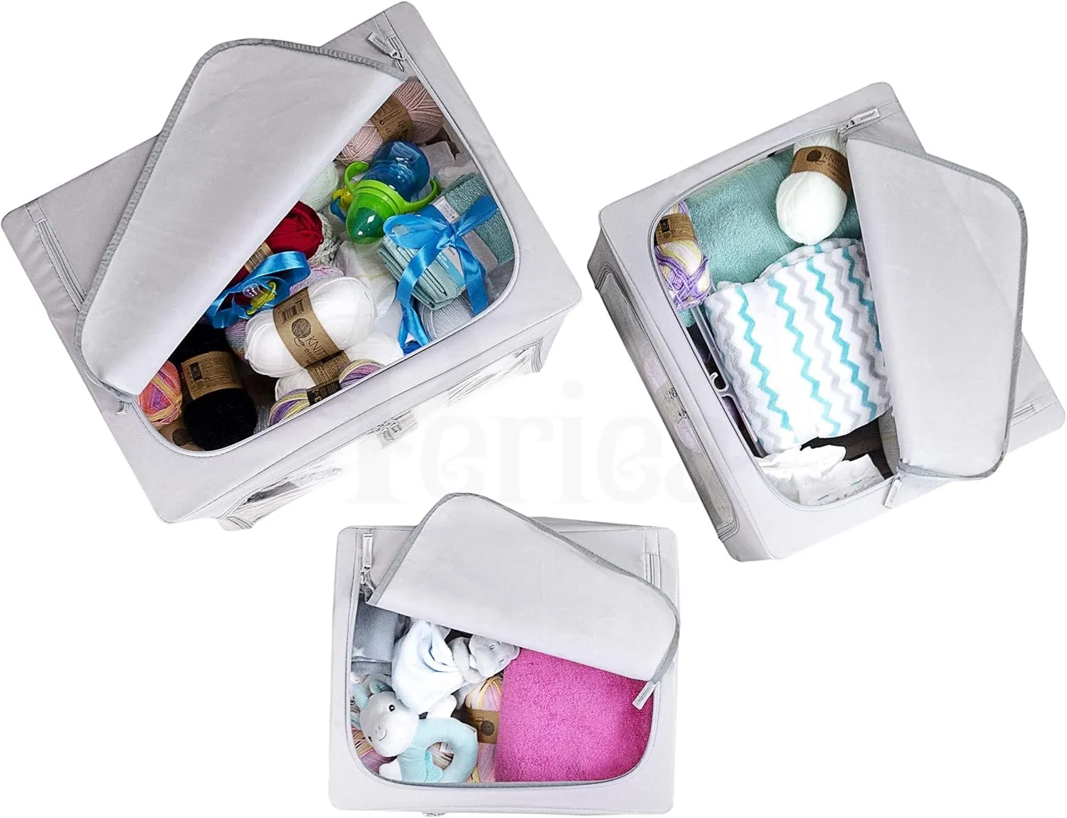 Oxford Cloth Steel Frame Storage Boxes - Under-Bed or in Closet - Pack of 2 Small Organizers (Grey)