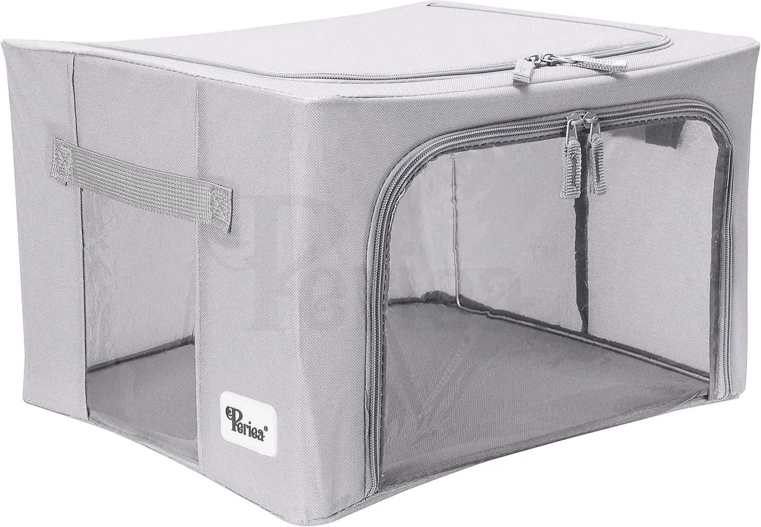 Oxford Cloth Steel Frame Storage Boxes - Under-Bed or in Closet - Pack of 2 Small Organizers (Grey)