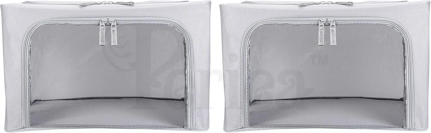 Oxford Cloth Steel Frame Storage Boxes - Under-Bed or in Closet - Pack of 2 Small Organizers (Grey)