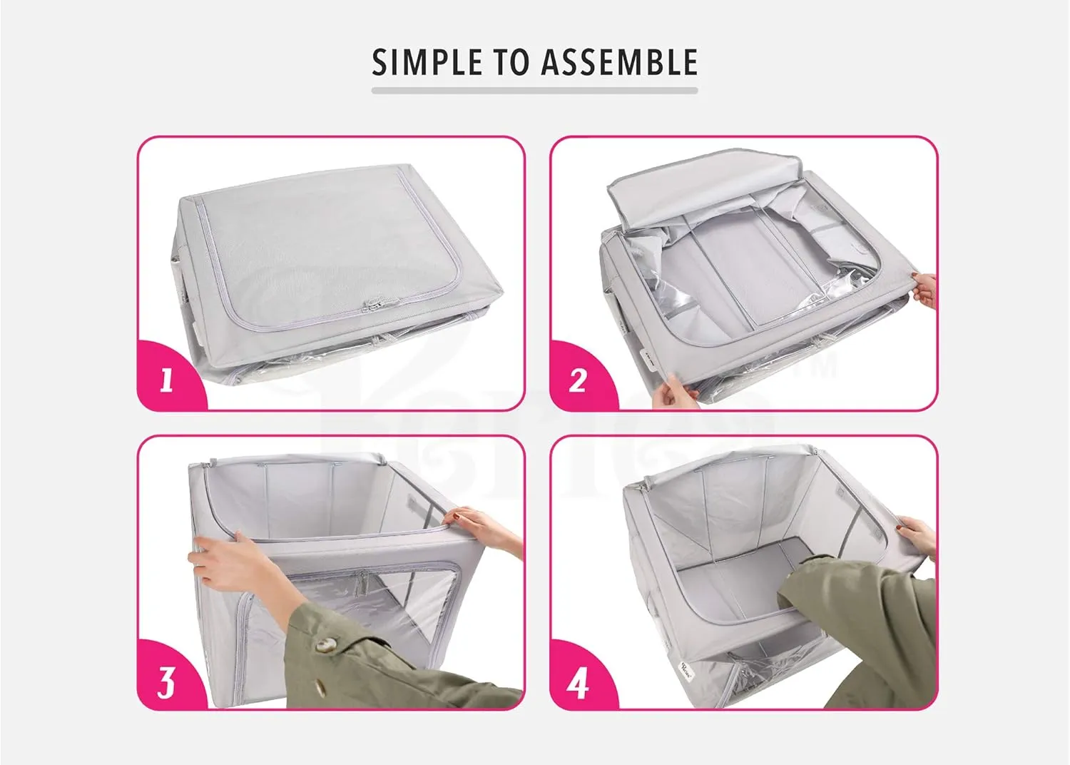 Oxford Cloth Steel Frame Storage Boxes - Under-Bed or in Closet - Pack of 2 Small Organizers (Grey)