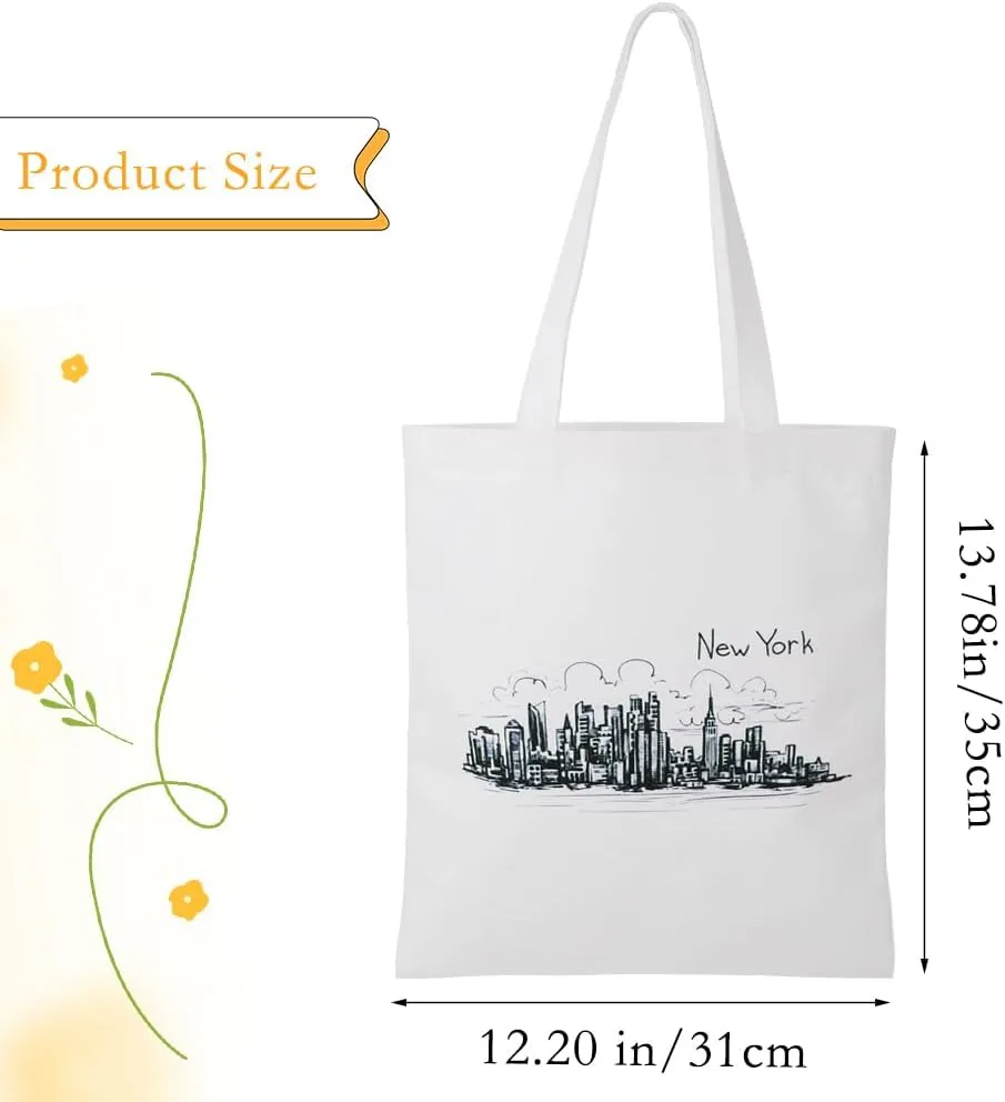 Oyachic New York Canvas Tote Bag Aesthetic City Shoulder Bag for Women Reusable Shopping Tote Bag with Inner Pocket & Zipper Grocery Bag for Beach Gym Travel