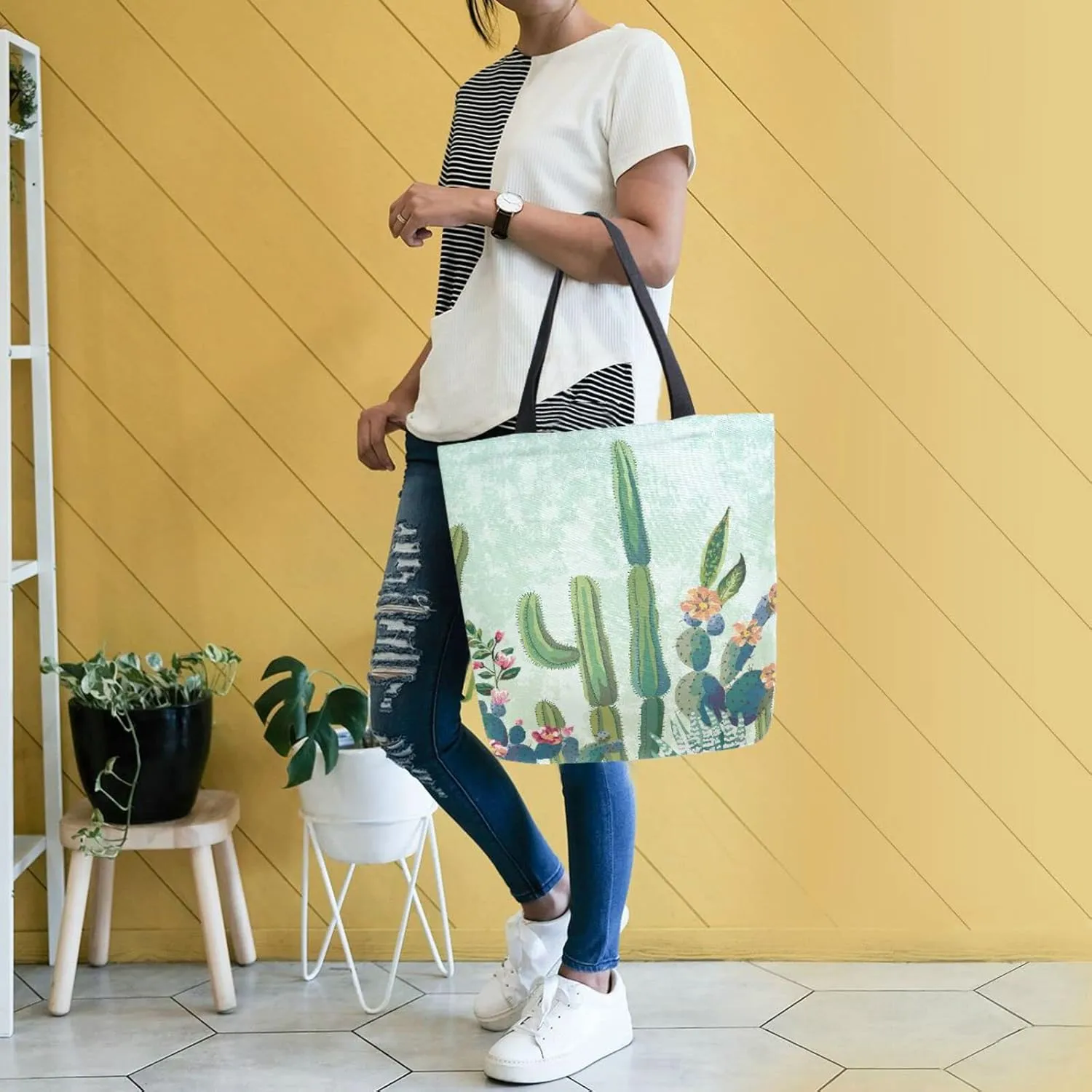 Oyihfvs Canvas Tote Grocery Bag, Women Large Shoulder Bag, Reusable Grocery Handbag