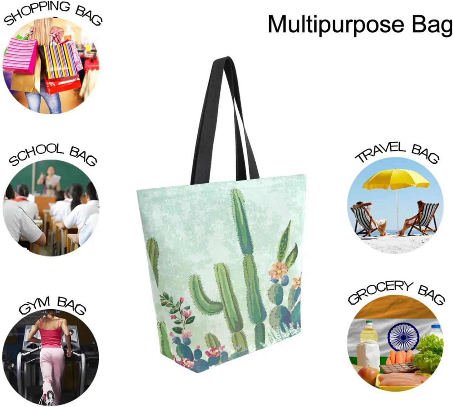 Oyihfvs Canvas Tote Grocery Bag, Women Large Shoulder Bag, Reusable Grocery Handbag