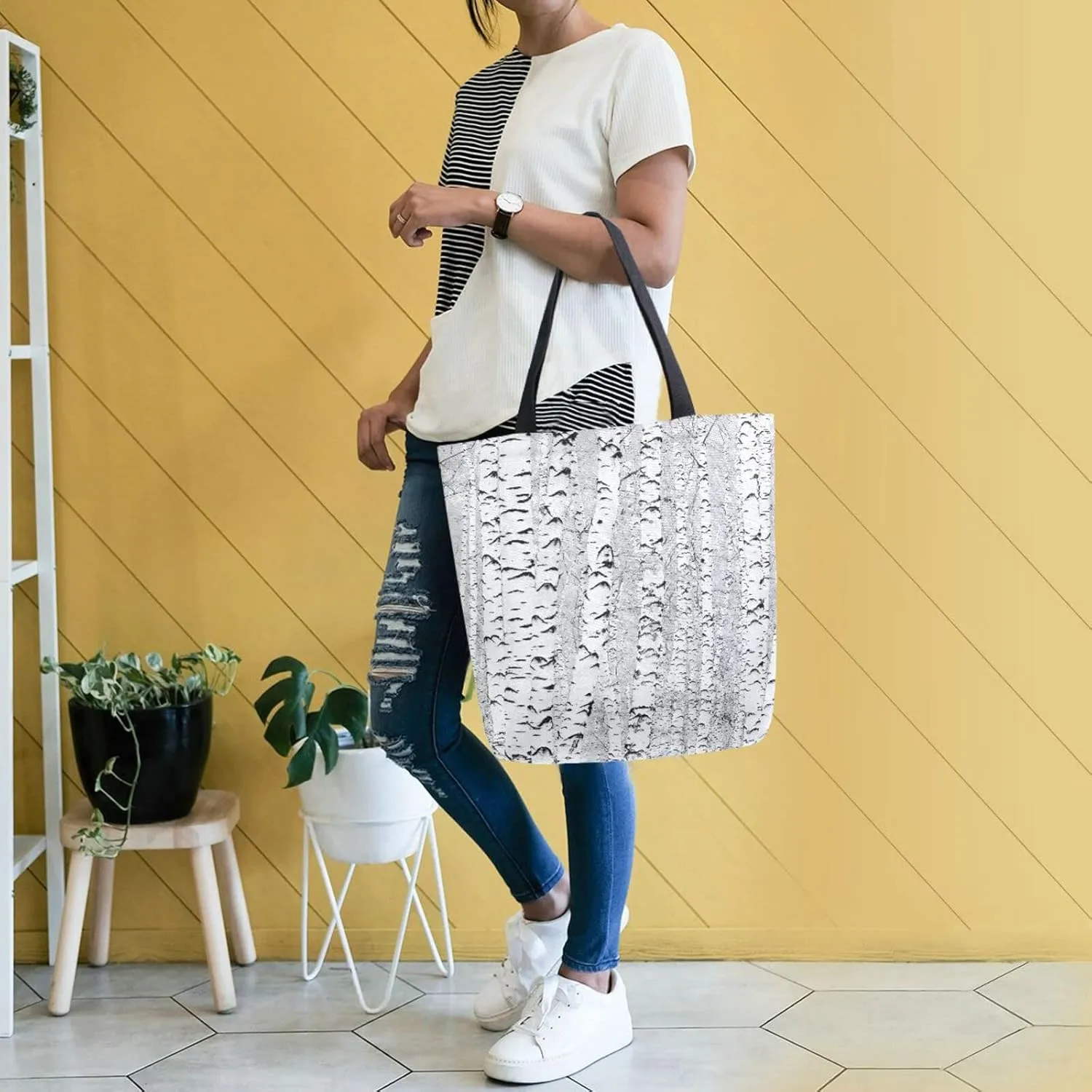 Oyihfvs Canvas Tote Grocery Bag, Women Large Shoulder Bag, Reusable Grocery Handbag