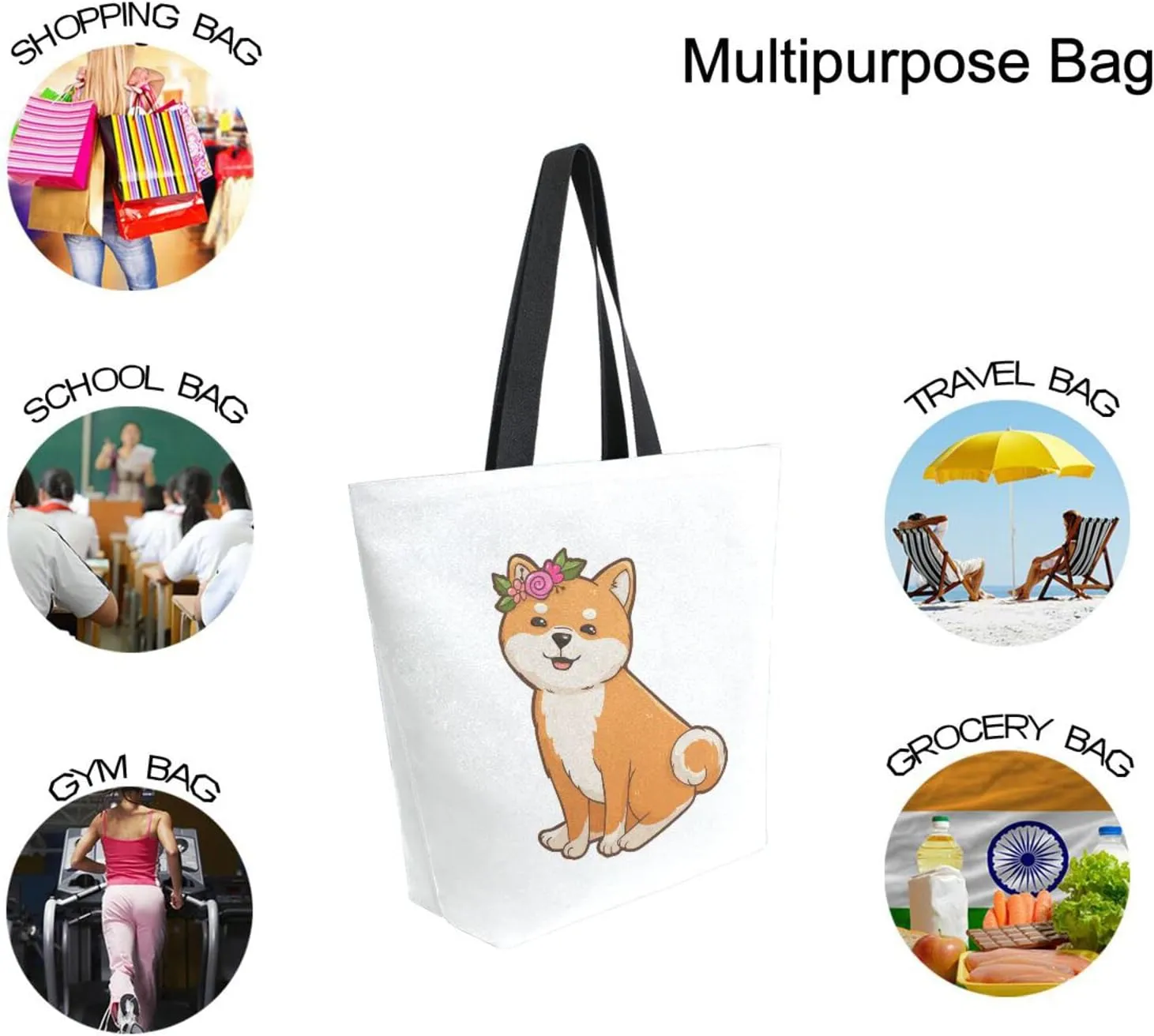 Oyihfvs Canvas Tote Grocery Bag, Women Large Shoulder Bag, Reusable Grocery Handbag