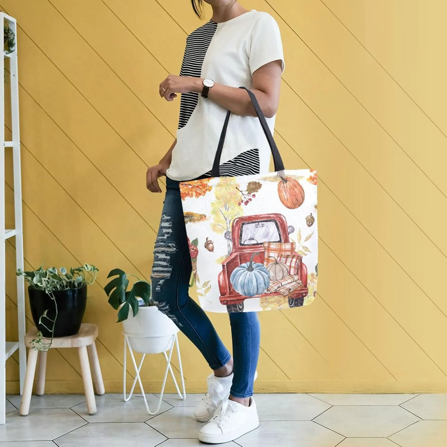 Oyihfvs Canvas Tote Grocery Bag, Women Large Shoulder Bag, Reusable Grocery Handbag