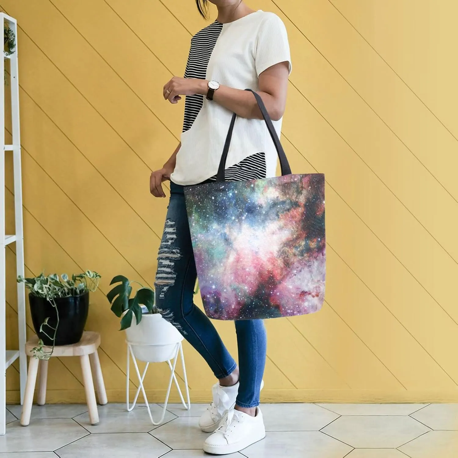 Oyihfvs Canvas Tote Grocery Bag, Women Large Shoulder Bag, Reusable Grocery Handbag