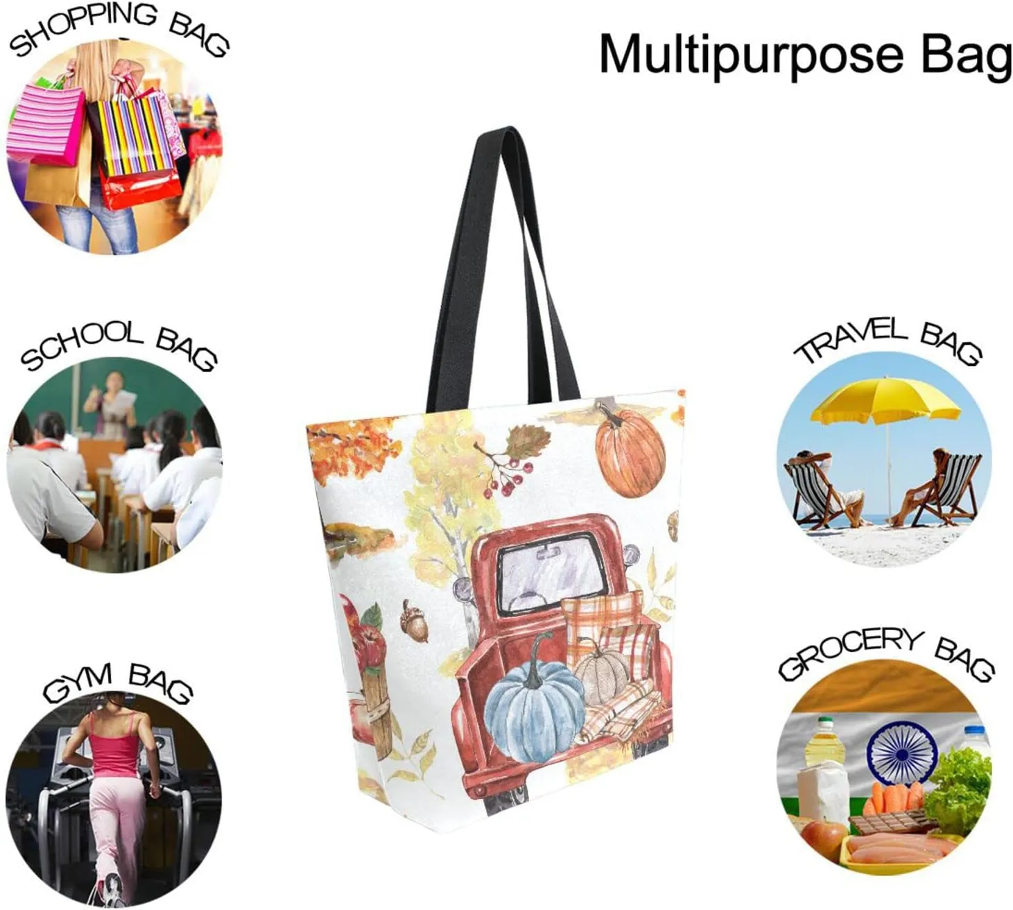 Oyihfvs Canvas Tote Grocery Bag, Women Large Shoulder Bag, Reusable Grocery Handbag