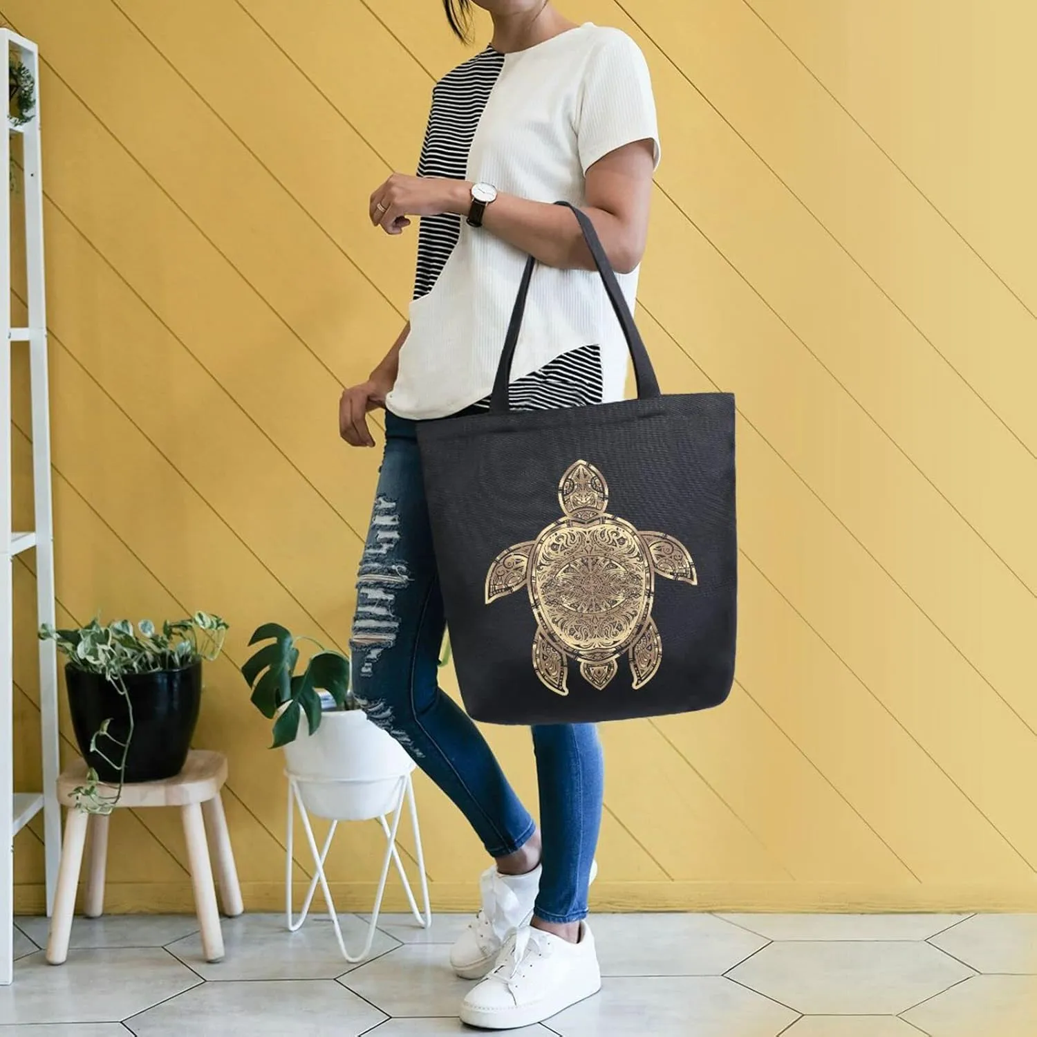 Oyihfvs Canvas Tote Grocery Bag, Women Large Shoulder Bag, Reusable Grocery Handbag