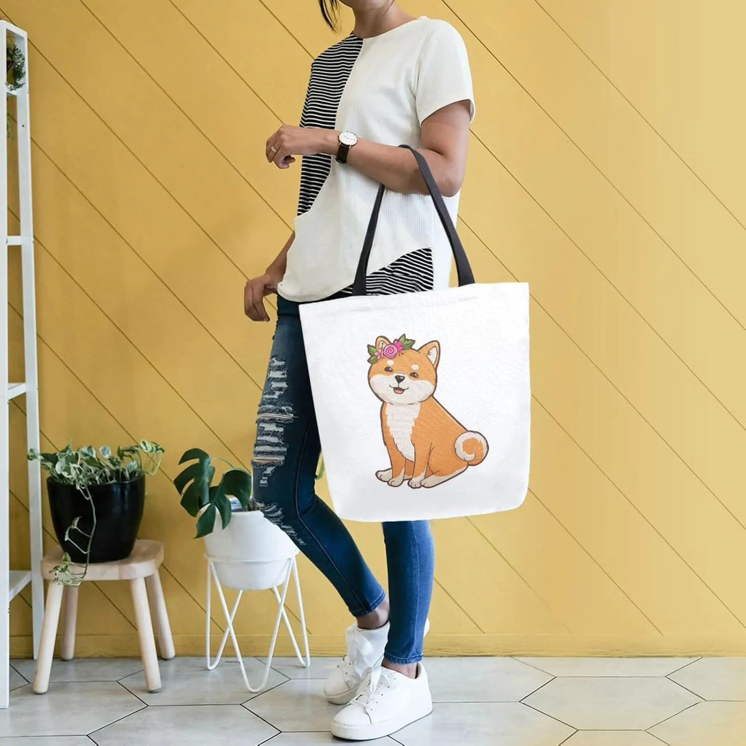 Oyihfvs Canvas Tote Grocery Bag, Women Large Shoulder Bag, Reusable Grocery Handbag