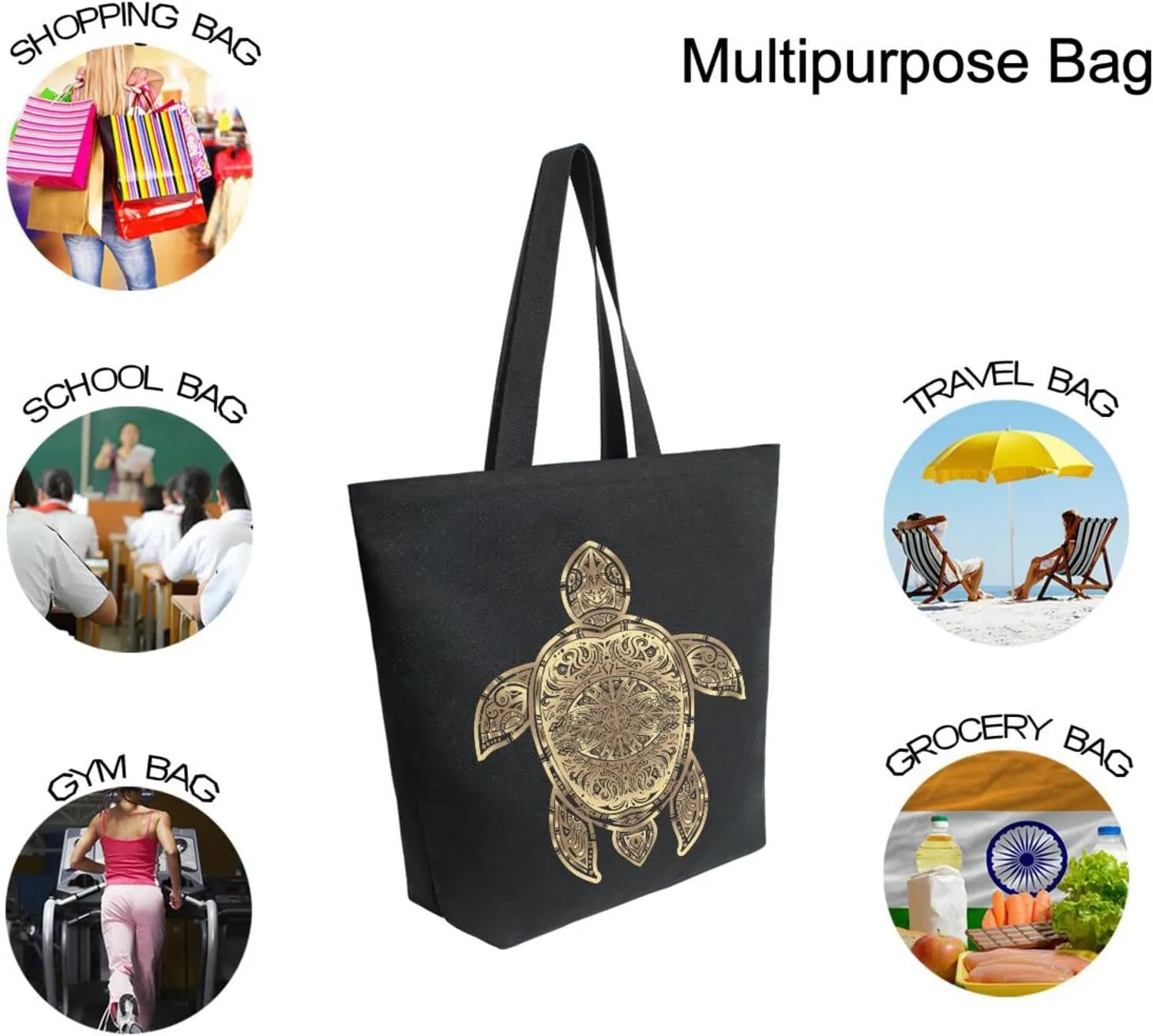 Oyihfvs Canvas Tote Grocery Bag, Women Large Shoulder Bag, Reusable Grocery Handbag