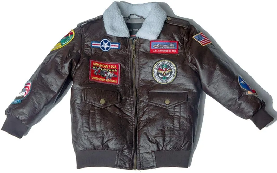 OYSTERBOY Youth A-2 A2 Bomber Jacket Aviation Pilot Military PU Leather Coat for Kids Boys