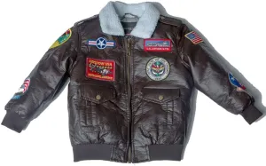 OYSTERBOY Youth A-2 A2 Bomber Jacket Aviation Pilot Military PU Leather Coat for Kids Boys