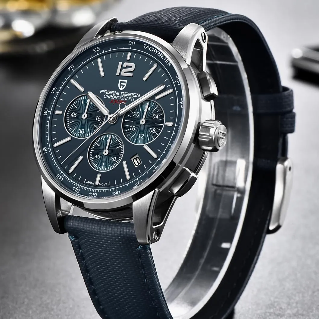 Pagani Design Men's Watch, Quartz Chronograph, 100M Water Resistant Stainless Steel Case, 40mm Dial Diameter, Sapphire Glass, Nylon Strap, Sporty Casual