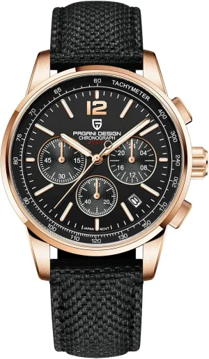 Pagani Design Men's Watch, Quartz Chronograph, 100M Water Resistant Stainless Steel Case, 40mm Dial Diameter, Sapphire Glass, Nylon Strap, Sporty Casual