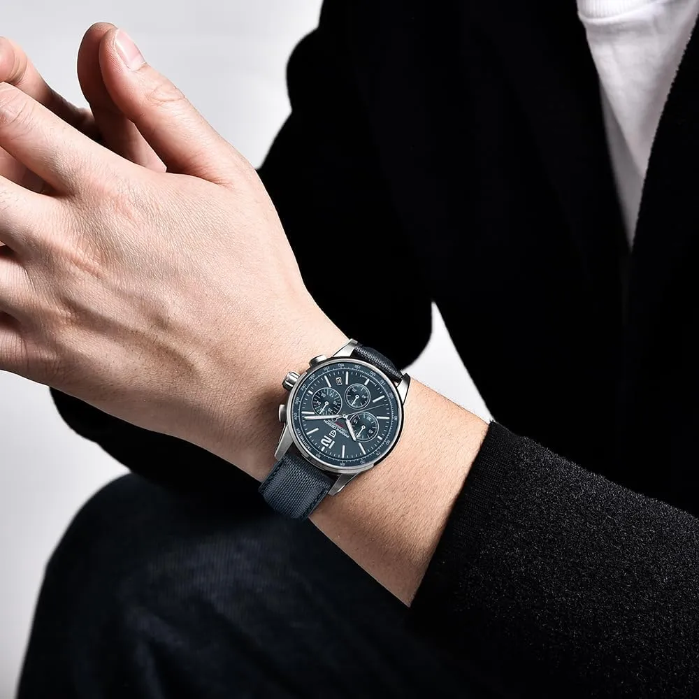 Pagani Design Men's Watch, Quartz Chronograph, 100M Water Resistant Stainless Steel Case, 40mm Dial Diameter, Sapphire Glass, Nylon Strap, Sporty Casual
