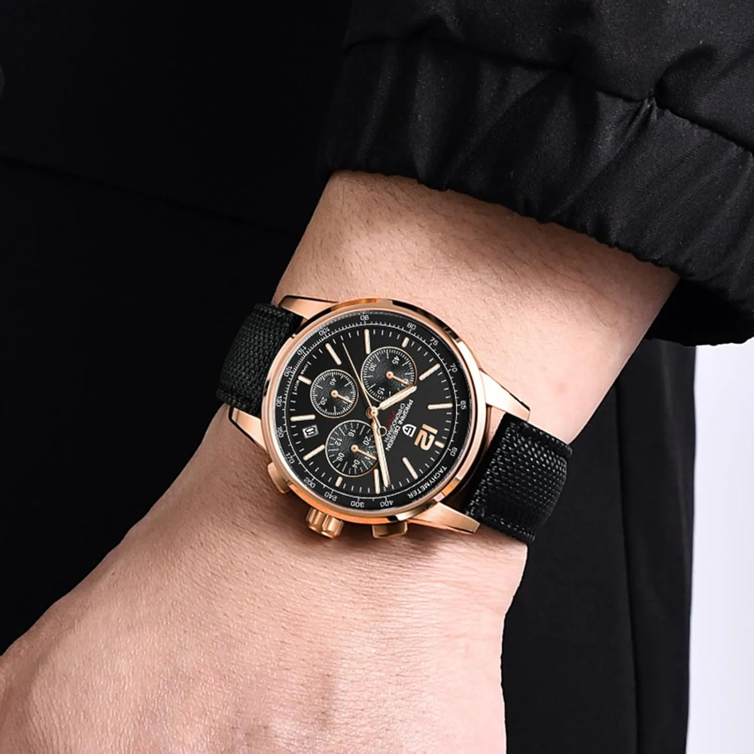 Pagani Design Men's Watch, Quartz Chronograph, 100M Water Resistant Stainless Steel Case, 40mm Dial Diameter, Sapphire Glass, Nylon Strap, Sporty Casual