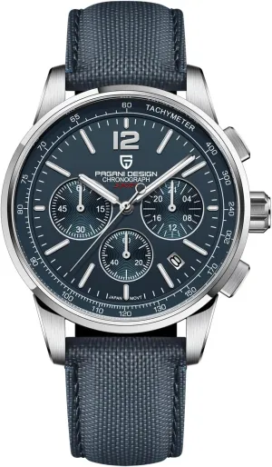 Pagani Design Men's Watch, Quartz Chronograph, 100M Water Resistant Stainless Steel Case, 40mm Dial Diameter, Sapphire Glass, Nylon Strap, Sporty Casual