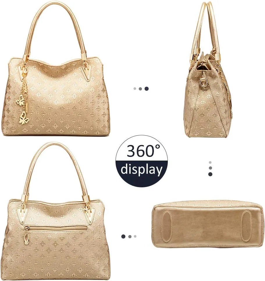 Pahajim Women Fashion Handbags set 4pcs PU Leather shoulder Bags Tote Bags Wallets Butterfly Chain Accessories