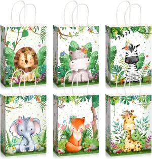 Pajean Safari Goodie Bags Jungle Animals Party Favor Bags with Handles Zoo Animals Print Candy Favors Woodland Gift for Baby Shower Wedding Birthday Jungle Themed Party Supplies(30 Pieces)