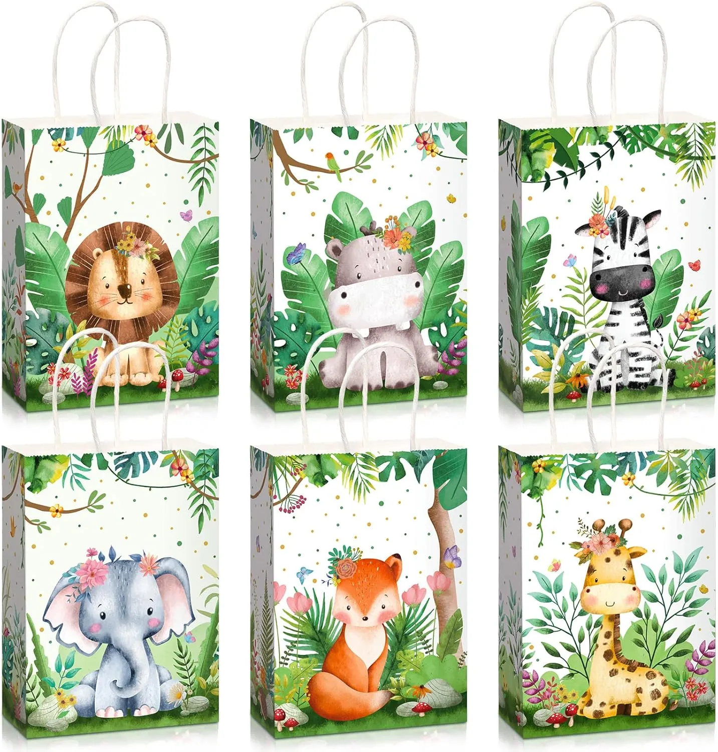 Pajean Safari Goodie Bags Jungle Animals Party Favor Bags with Handles Zoo Animals Print Candy Favors Woodland Gift for Baby Shower Wedding Birthday Jungle Themed Party Supplies(30 Pieces)