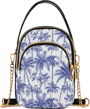 Palm Trees and Leaves Shoulder Handbag for Girls Stylish Crossbody Handbags with Detachable Chain Shoulder Strap