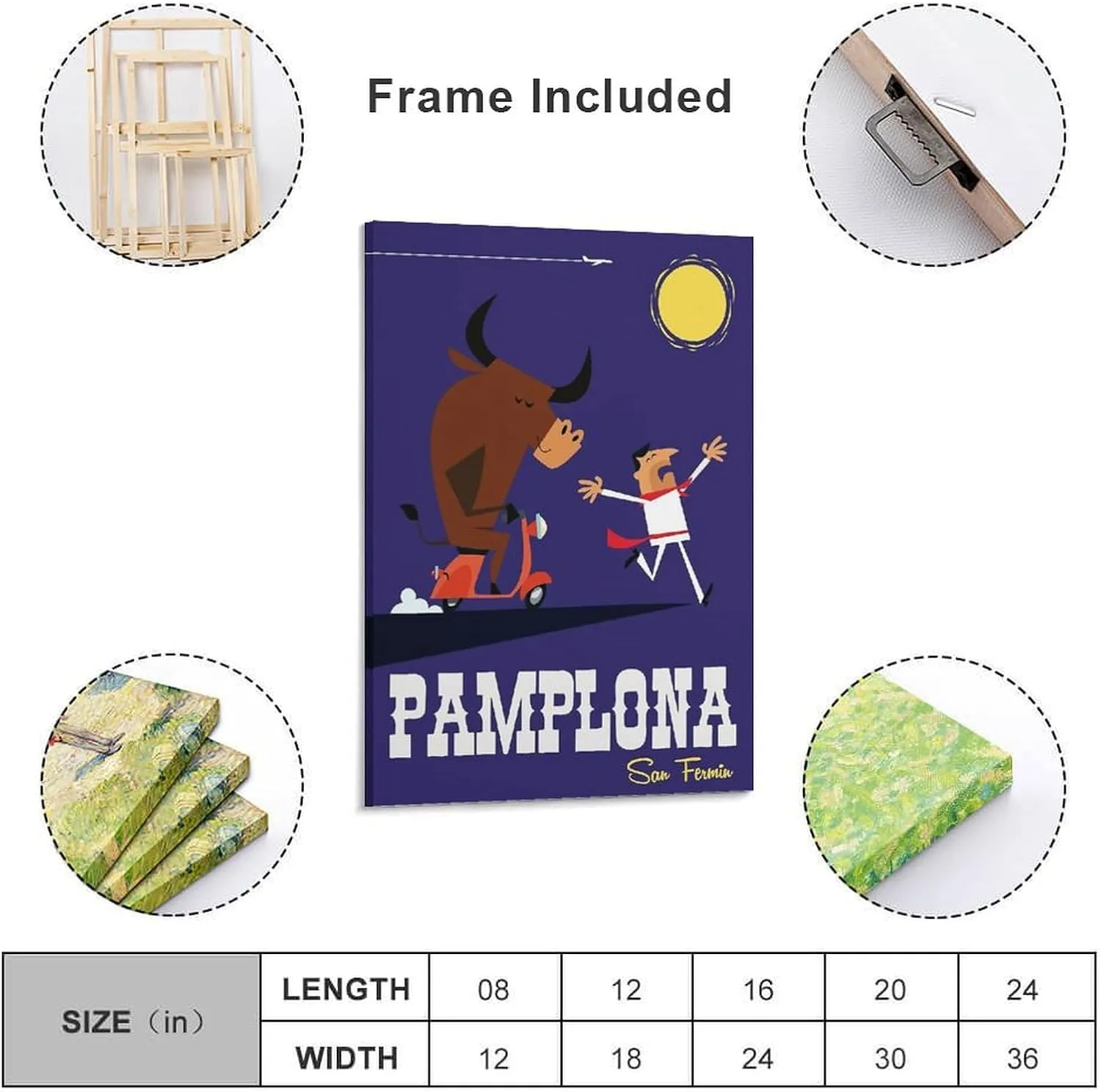 Pamplona Spain Vintage Travel Poster Print Canvas Wall Art for Bedroom Living Room HD Print Posters 08x12inch(20x30cm)