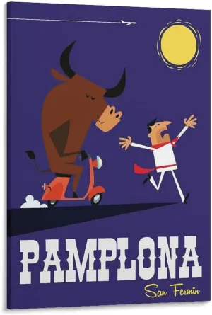 Pamplona Spain Vintage Travel Poster Print Canvas Wall Art for Bedroom Living Room HD Print Posters 08x12inch(20x30cm)