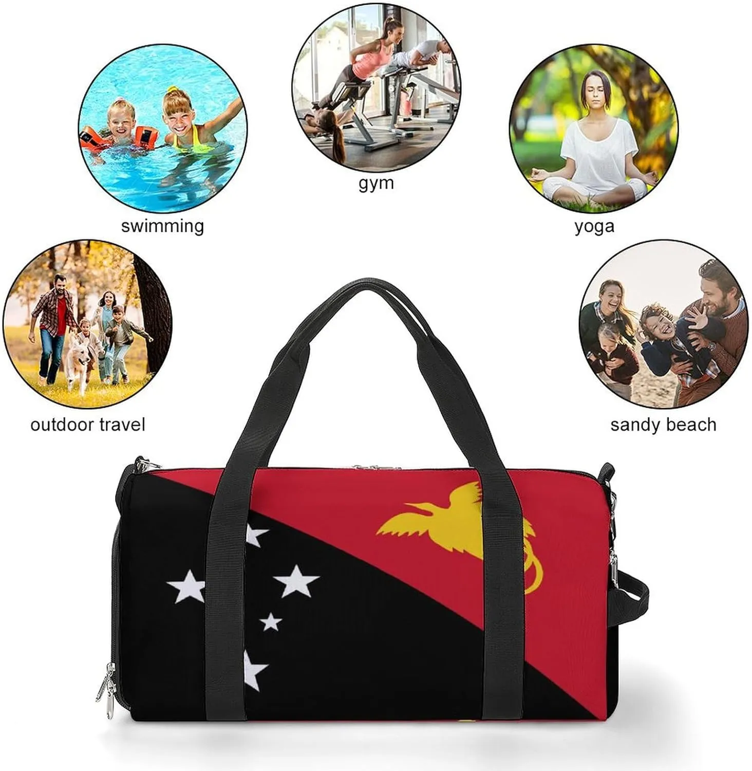 Papua New Guinea Flag Gym Duffel Bag for Boys Girls Lightweight with Shoe Compartment