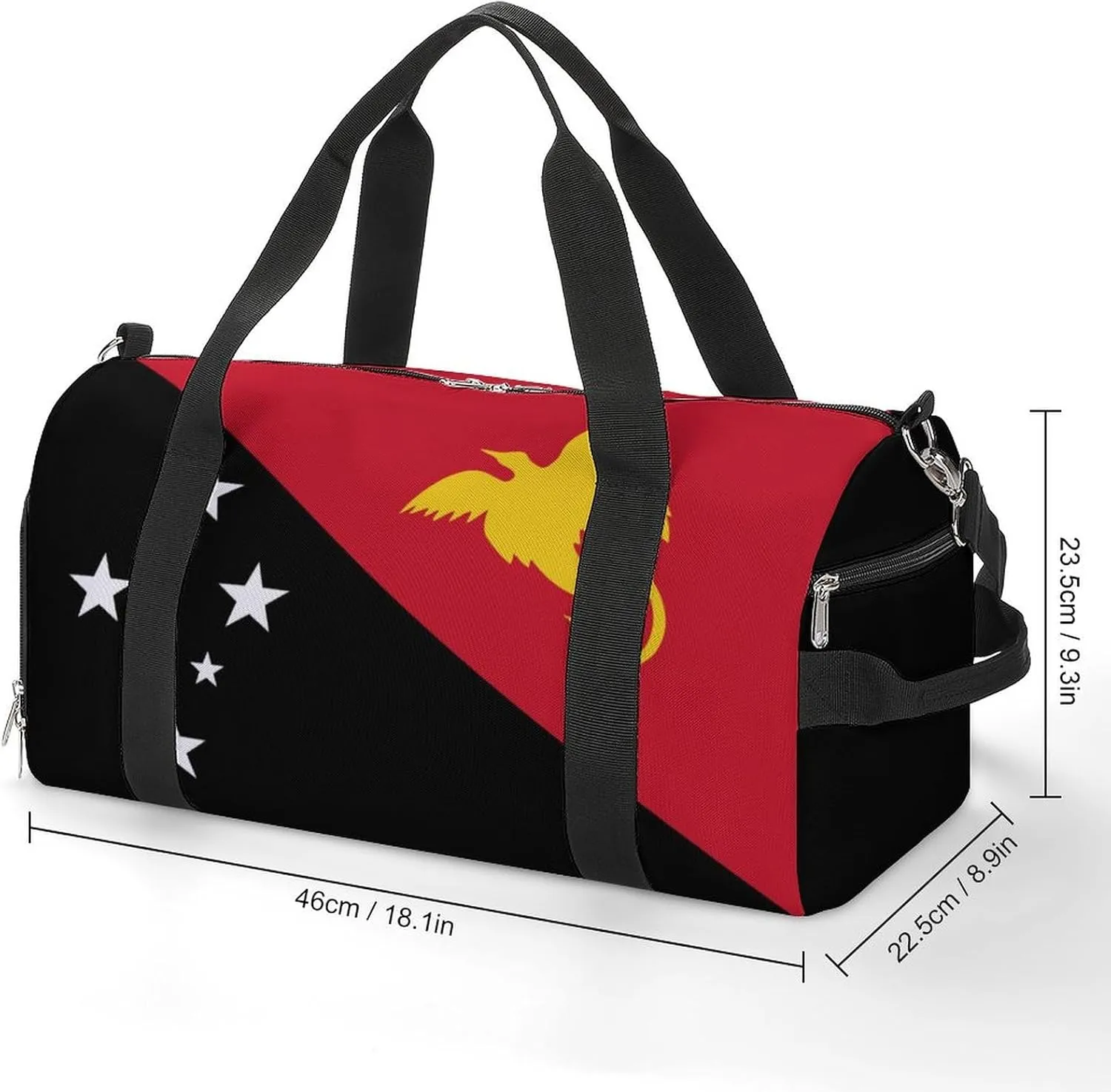 Papua New Guinea Flag Gym Duffel Bag for Boys Girls Lightweight with Shoe Compartment