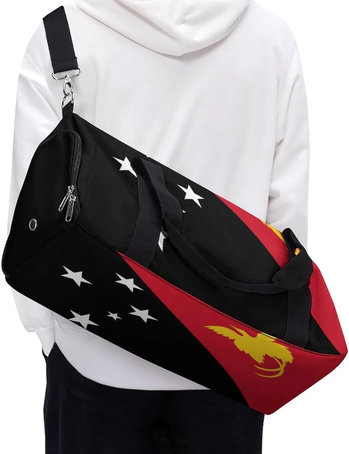 Papua New Guinea Flag Gym Duffel Bag for Boys Girls Lightweight with Shoe Compartment