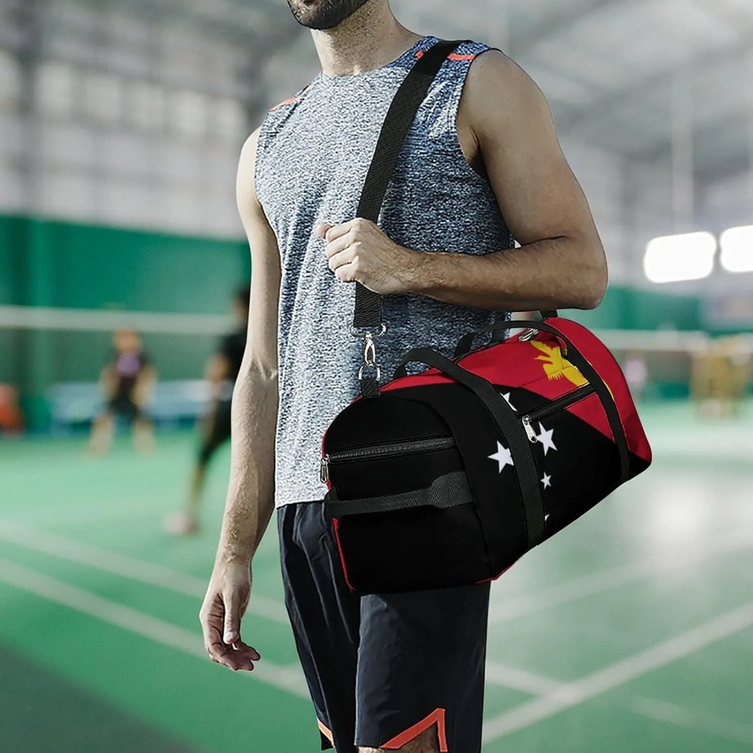 Papua New Guinea Flag Gym Duffel Bag for Boys Girls Lightweight with Shoe Compartment