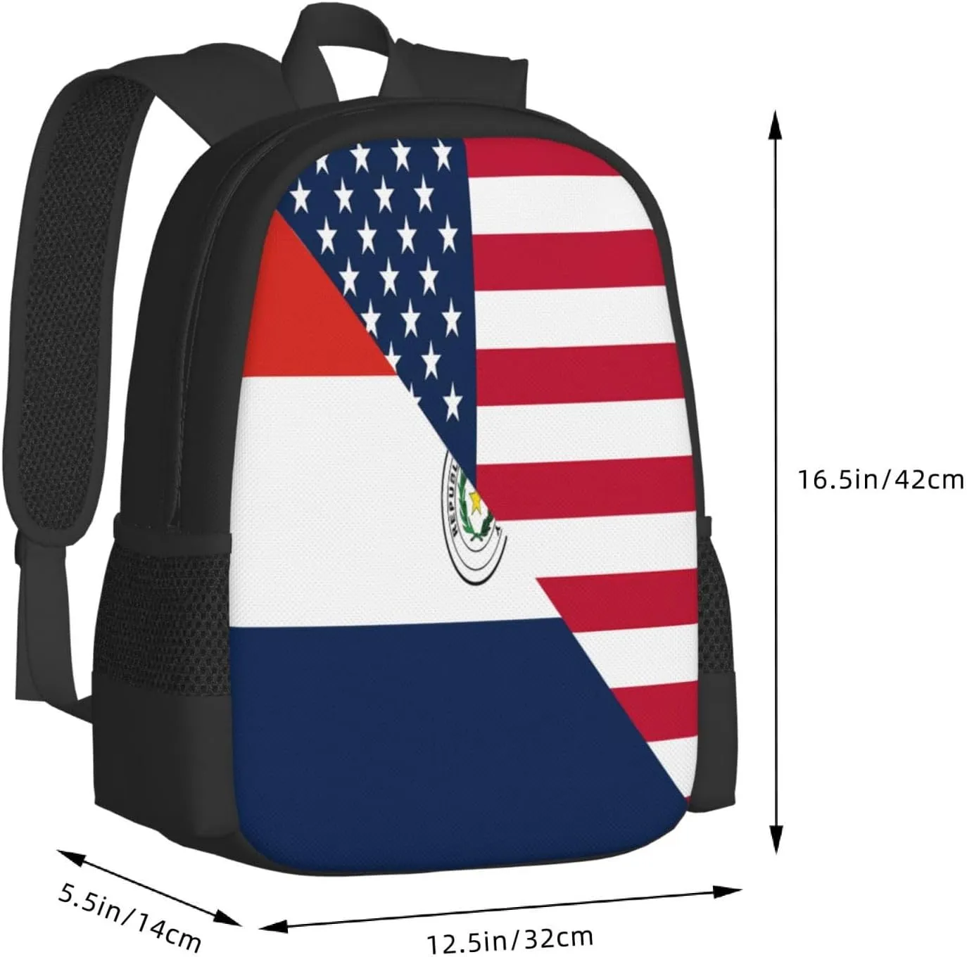 Paraguay American Flag Half Paraguayan Casual Backpacks Large Capacity Backpack Laptop Rucksack Sport Daypack Commuter Bags with Adjustable Strap for Traveling Camping