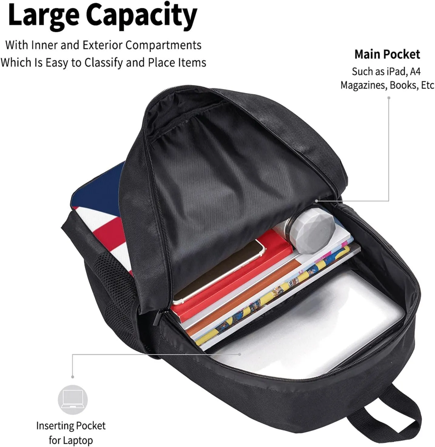 Paraguay American Flag Half Paraguayan Casual Backpacks Large Capacity Backpack Laptop Rucksack Sport Daypack Commuter Bags with Adjustable Strap for Traveling Camping
