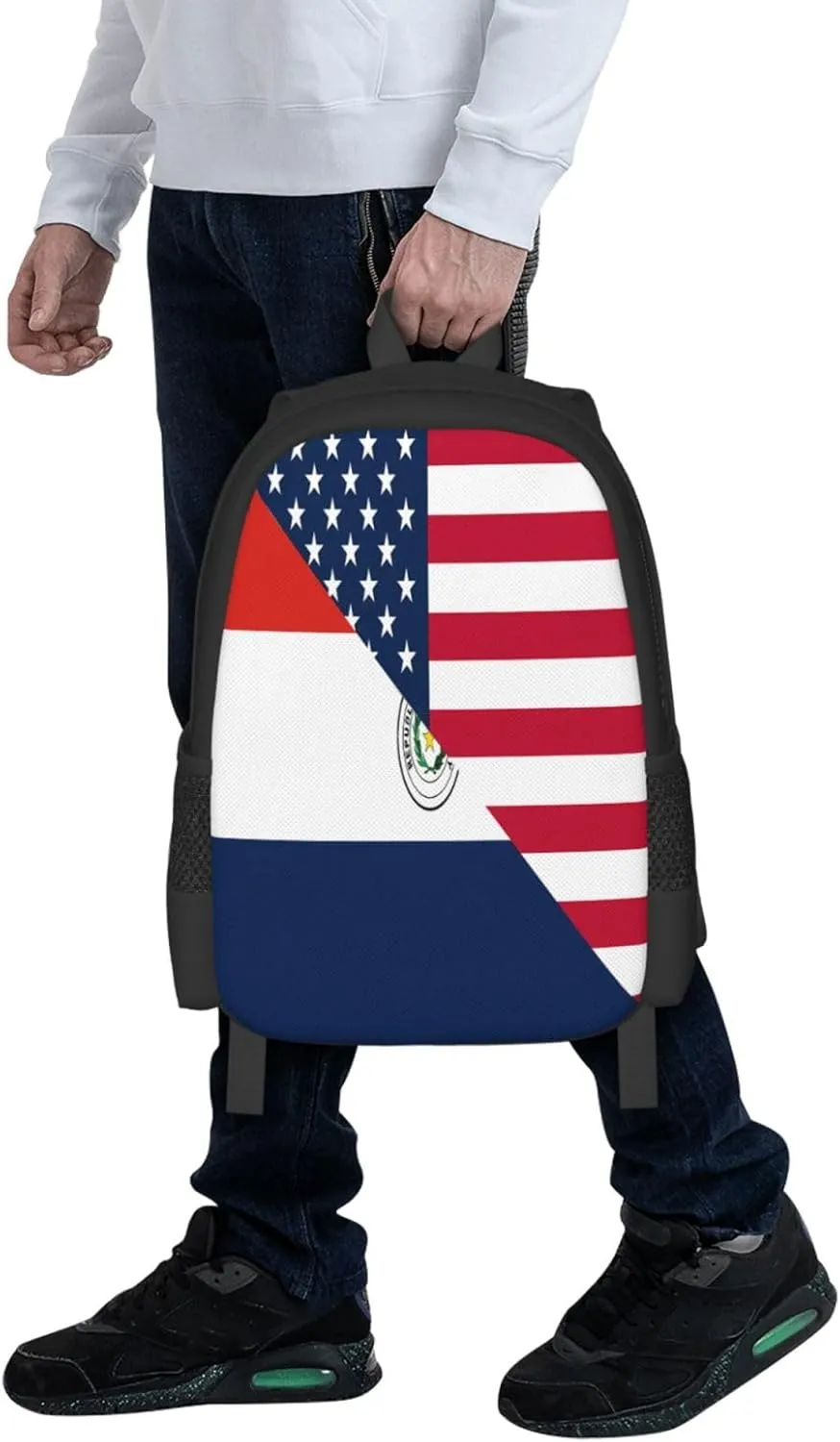 Paraguay American Flag Half Paraguayan Casual Backpacks Large Capacity Backpack Laptop Rucksack Sport Daypack Commuter Bags with Adjustable Strap for Traveling Camping