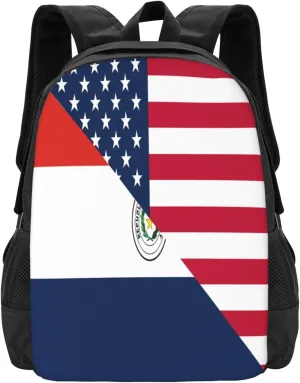 Paraguay American Flag Half Paraguayan Casual Backpacks Large Capacity Backpack Laptop Rucksack Sport Daypack Commuter Bags with Adjustable Strap for Traveling Camping