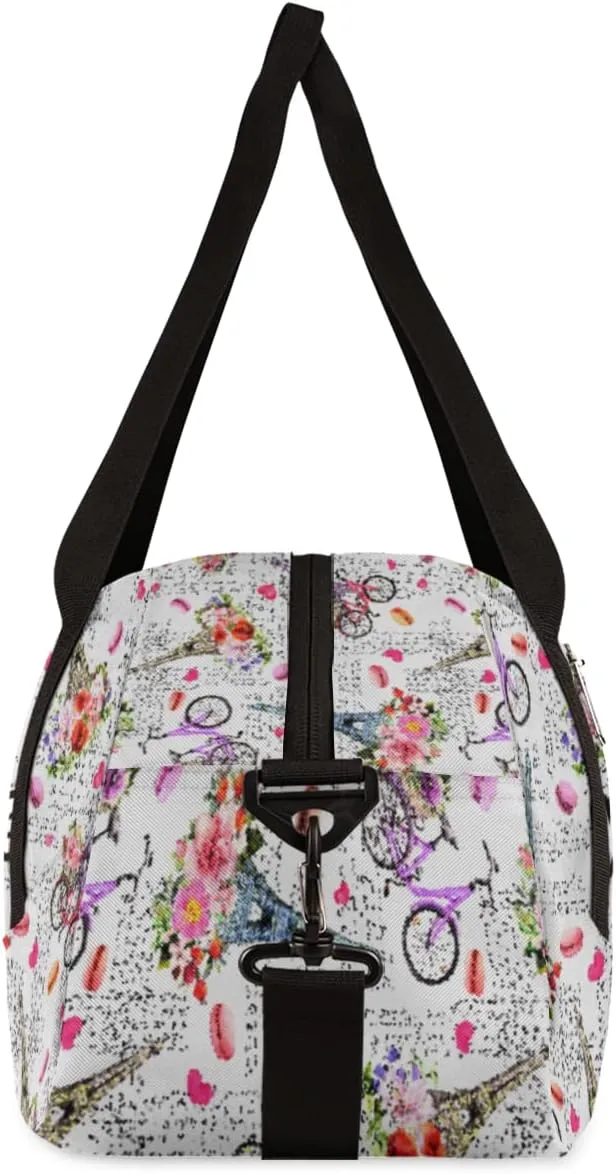 Paris Eiffel Tower Flower Personalized Kids Duffel Bag for Girls, Tower Debris Custom Name Dance Bag Overnight Small Duffel Bag Carry On Weekend Travel Bag for School Practice Gymnastics Ballet