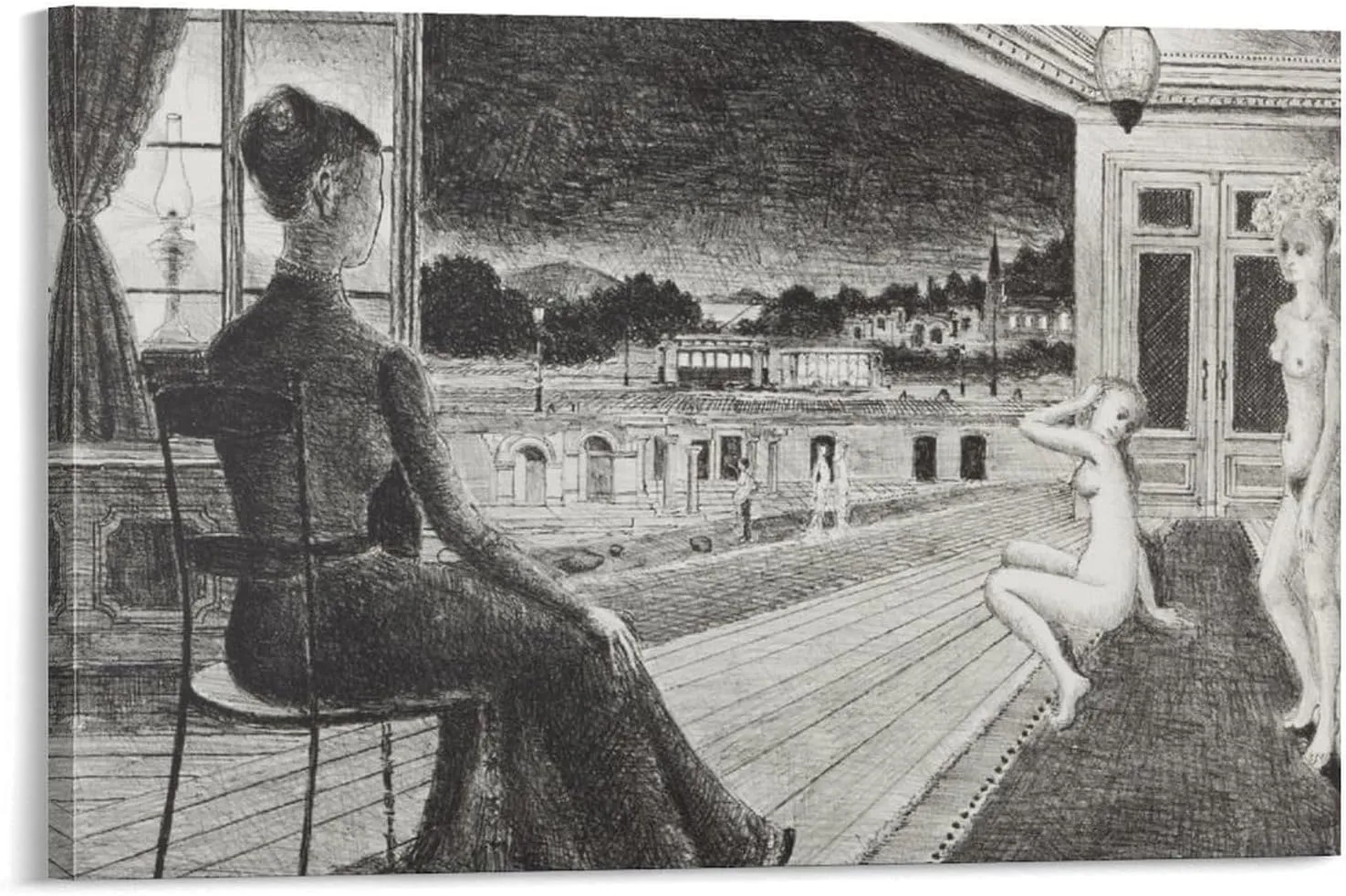 Paul Delvaux Posters Print Devant La Ville Posters Art Print Wall Photo Paint Poster Hanging Picture Family Bedroom Decor Gift 08x12inch(20x30cm)