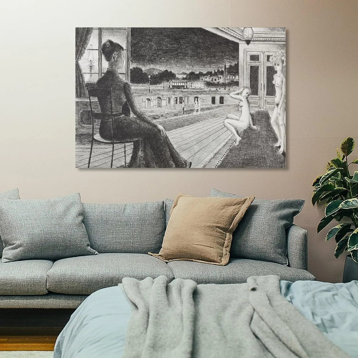 Paul Delvaux Posters Print Devant La Ville Posters Art Print Wall Photo Paint Poster Hanging Picture Family Bedroom Decor Gift 08x12inch(20x30cm)