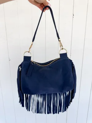 Paula Fringe Bag, Navy/Gold