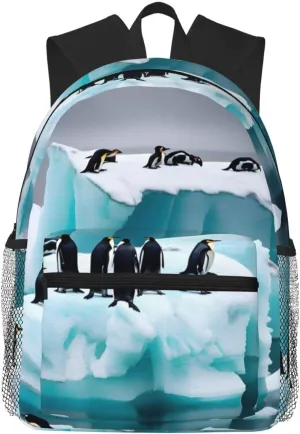 Penguins On The Iceberg Print Backpack For Women Men, Laptop Bookbag,Lightweight Casual Travel Daypack